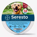 Emballage du collier anti-puces et anti-tiques Seresto pour grands chiens, avec photo d'un chien jaune et détails du produit.