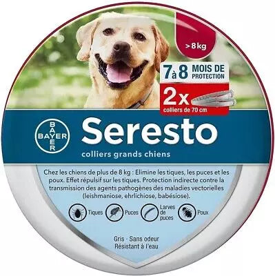 3 Collier Seresto anti-puces-tiques et Antiparasitaire grand Chien+8kg Lot de 3PCS