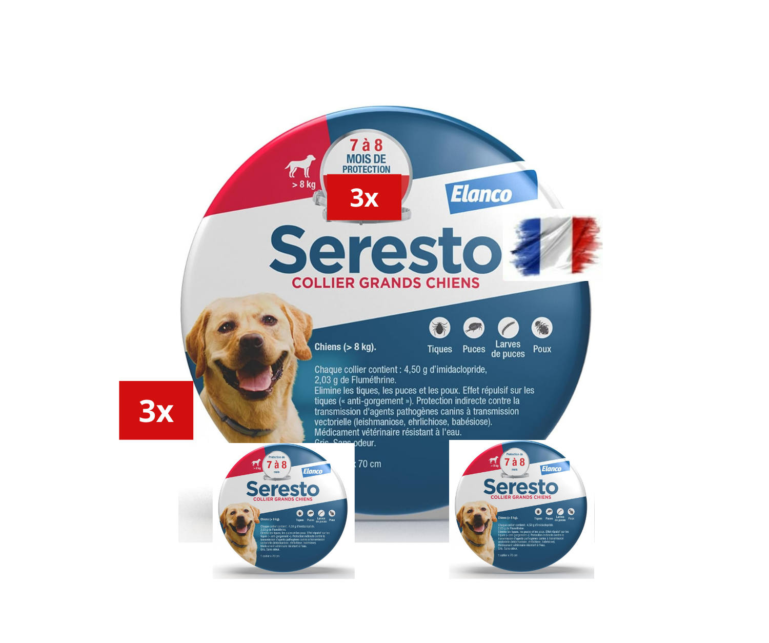 Collier Seresto anti-puces-tiques et Antiparasitaire grand Chien+8kg