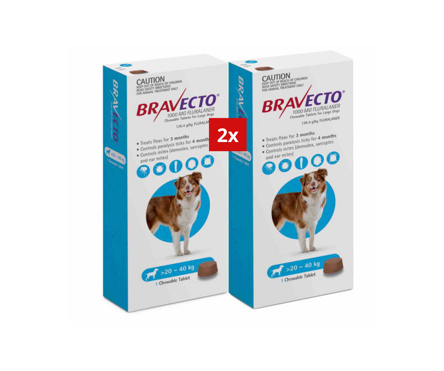 6 Bravecto Anti-Puce-tique à mâcher pour chiens de 20 à 40kg(Bleu)6 PCS