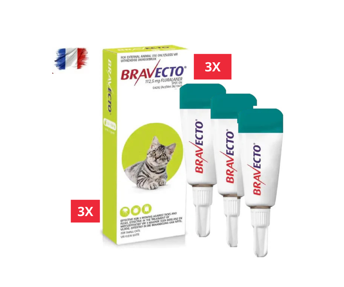 3 Bravecto Solution topique pour chats 1,2-2,8 kg (2,6-6,2 lbs)-Vert 3 Doses