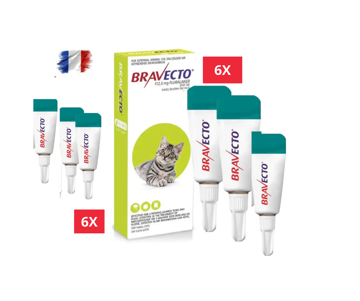 3 Bravecto Solution topique pour chats 1,2-2,8 kg (2,6-6,2 lbs)-Vert 3 Doses
