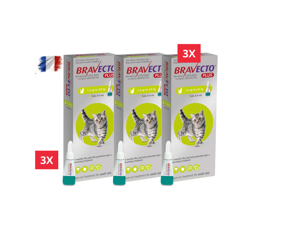 Bravecto PLUS Solution topique pour chats 1,2-2,8 kg(2,6-6,2 lbs)-Vert