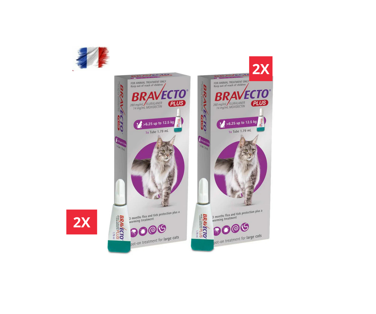 2 Bravecto PLUS Solution topique pour chats de 6,25 à 12,5 kg (13,8 à 27,5 lb)-Violet