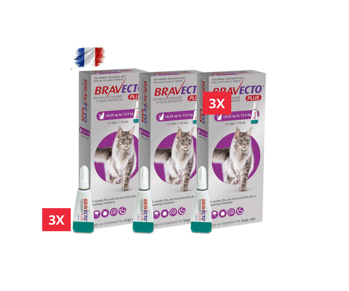 3 Bravecto PLUS Solution topique pour chats de 6,25 à 12,5 kg (13,8 à 27,5 lb)-Violet