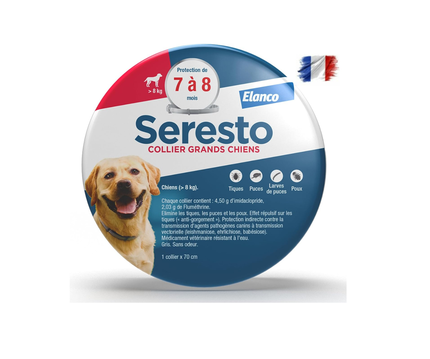 2 Collier Seresto anti-puces-tiques et Antiparasitaire grand Chien+8kg