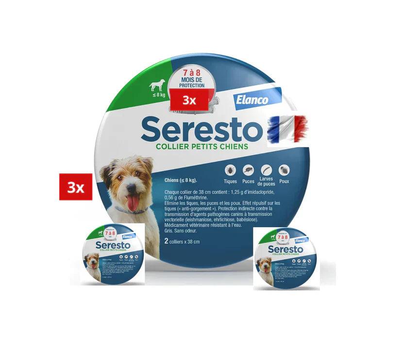Collier Seresto Anti-Puces Anti-Tiques pour petit Chien -8Kg