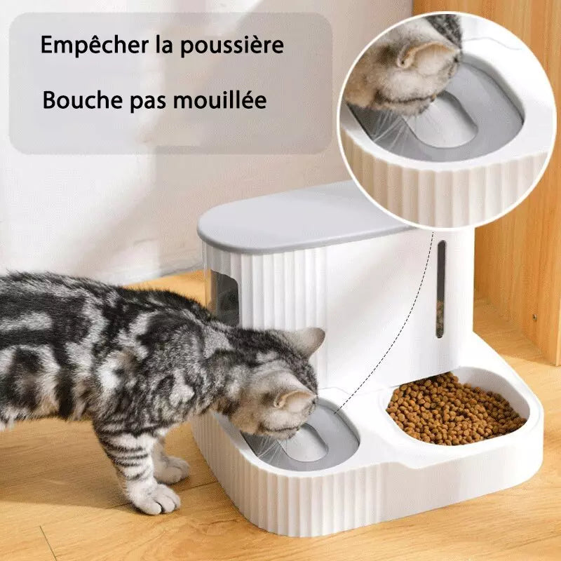 3L distributeur automatique de croquettes et eau pour chat et chien 2 en 1 détachable