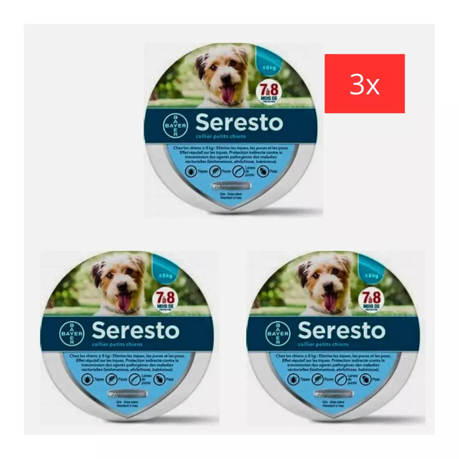 2 Collier Seresto Anti-Puces Anti-Tiques petit Chien -8Kg Lot De 2