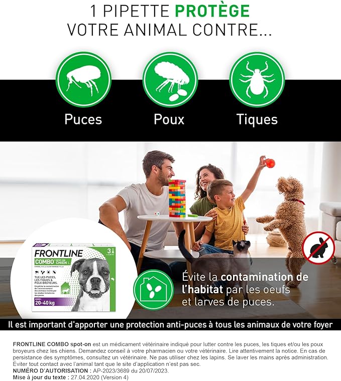 Frontline Combo 3 Pipettes Anti-puce-tique pour grand chiens de 20 à 40kg