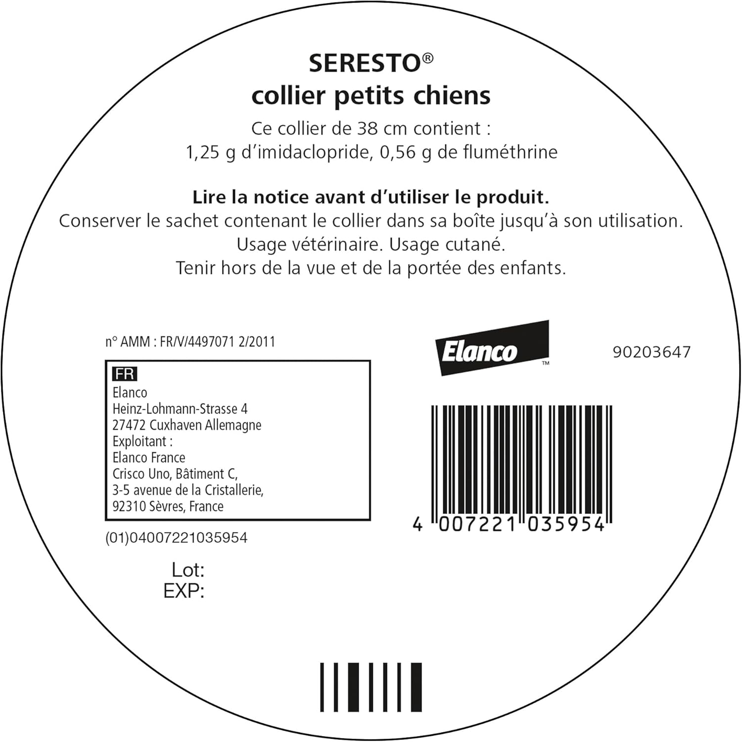 Collier Seresto Anti-Puces Anti-Tiques petit Chien -8Kg