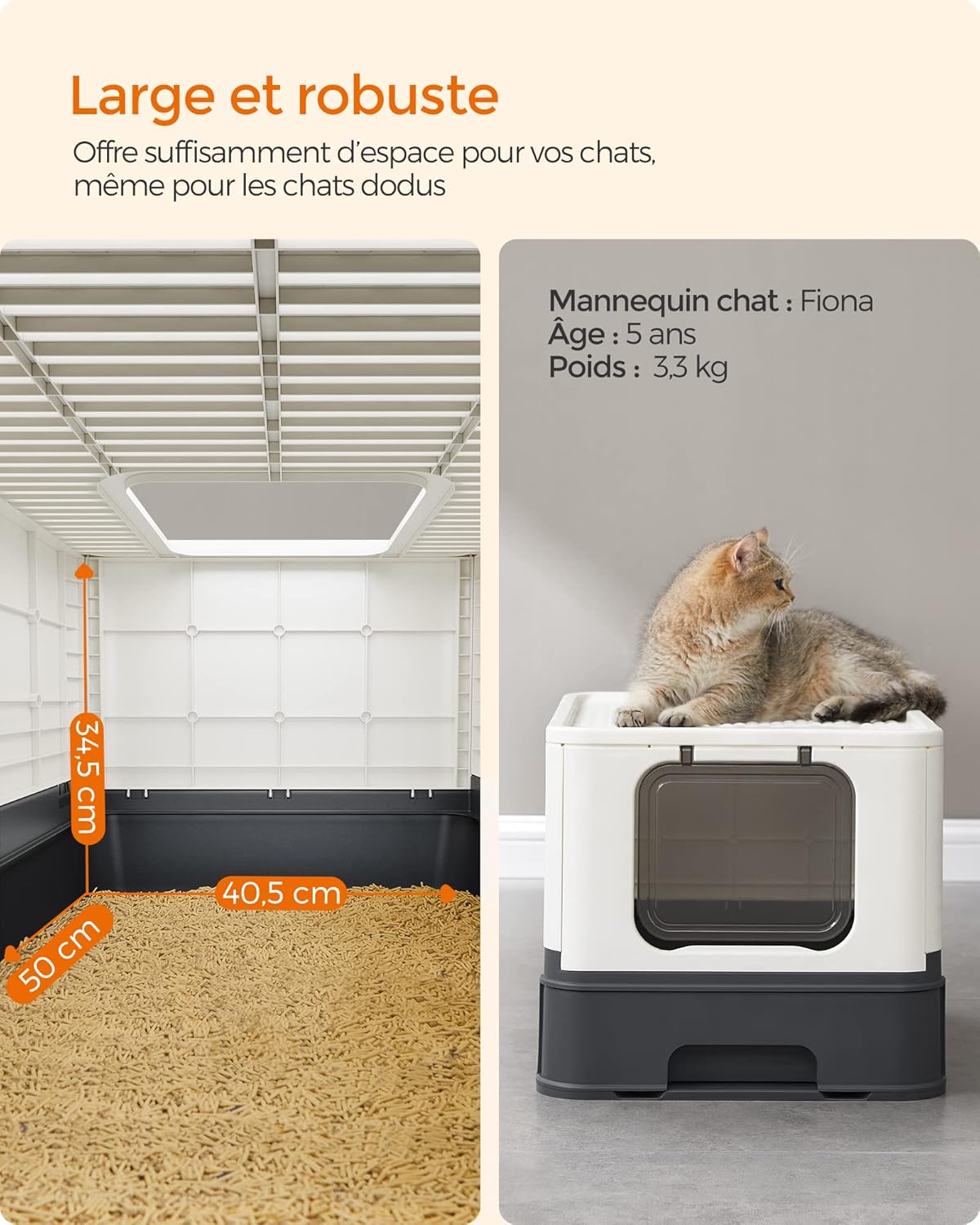 Bac à Litière Fermé pour Chat, Plateau Amovible