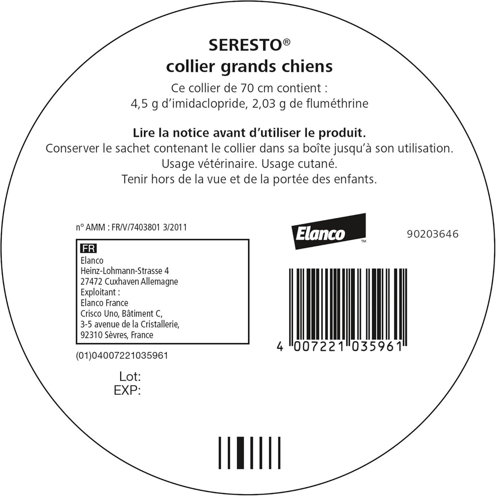 2 Collier Seresto anti-puces-tiques et Antiparasitaire grand Chien+8kg