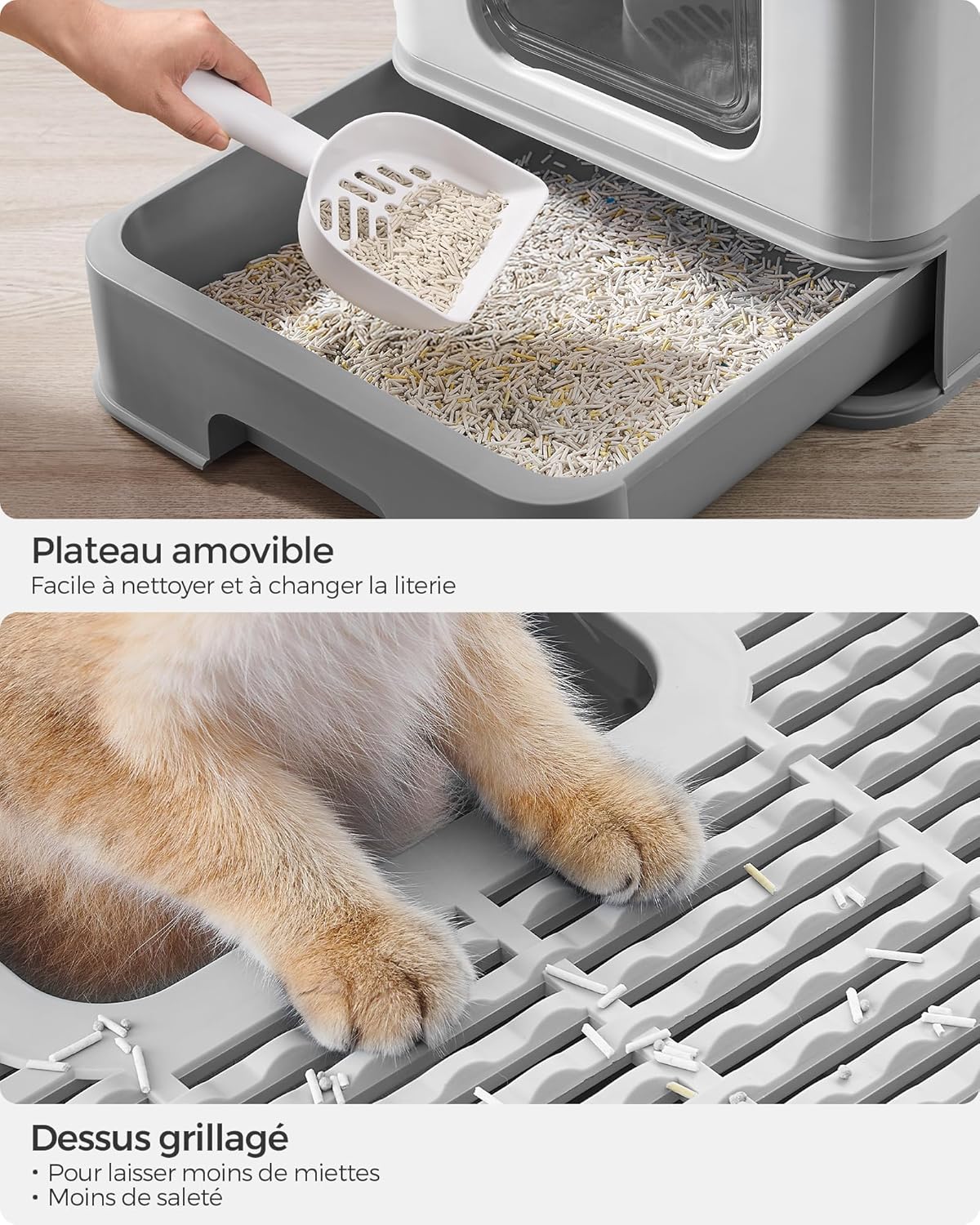Bac à Litière Fermé pour Chat, Plateau Amovible