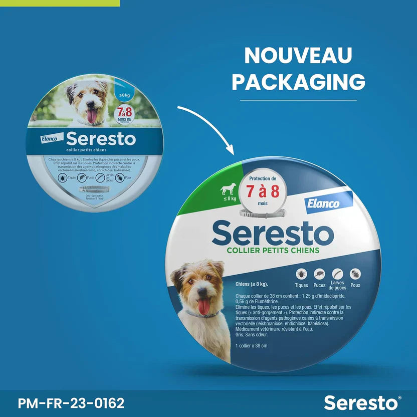 Collier Seresto Anti-Puces Anti-Tiques pour petit Chien -8Kg