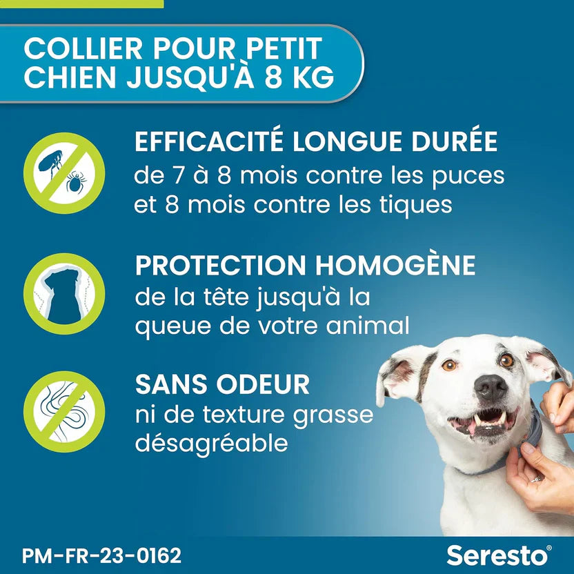2 Collier Seresto Anti-Puces Anti-Tiques pour petit Chien -8Kg Lot De 2 PCS