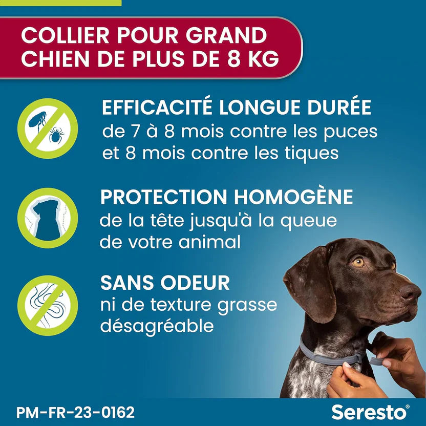 2 Collier Seresto anti-puces-tiques et Antiparasitaire grand Chien+8kg Lot 2