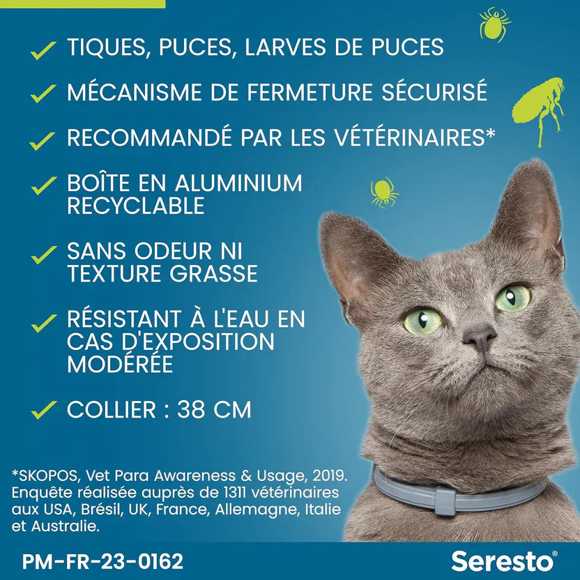 3 PCS Collier Seresto Anti-Puces-Tiques et Antiparasitaire pour chat Lot de 3