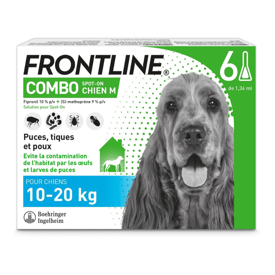 Frontline Combo 6 Pipettes Antiparasitaires pour chiens de taille moyenne 10-20kg