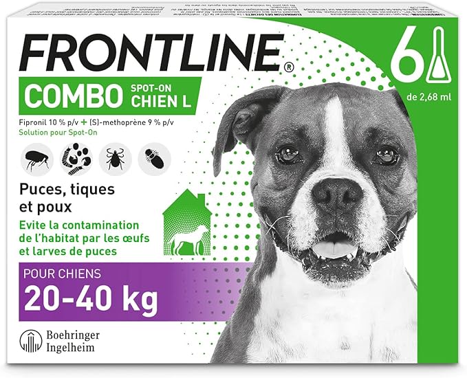 Frontline Combo 6 Pipettes Anti-puce-tique pour grand chiens de 20 à 40kg
