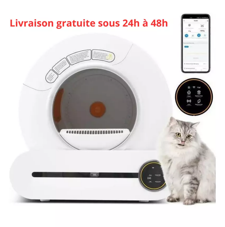 Bac à Litière Auto-nettoyant, Maison de Toilette Adaptatif pour chat 65L