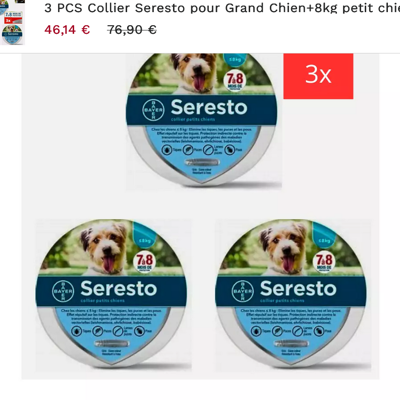 3 PCS Collier Seresto Anti-Puces-Tiques et Antiparasitaire pour chats Lot de 3