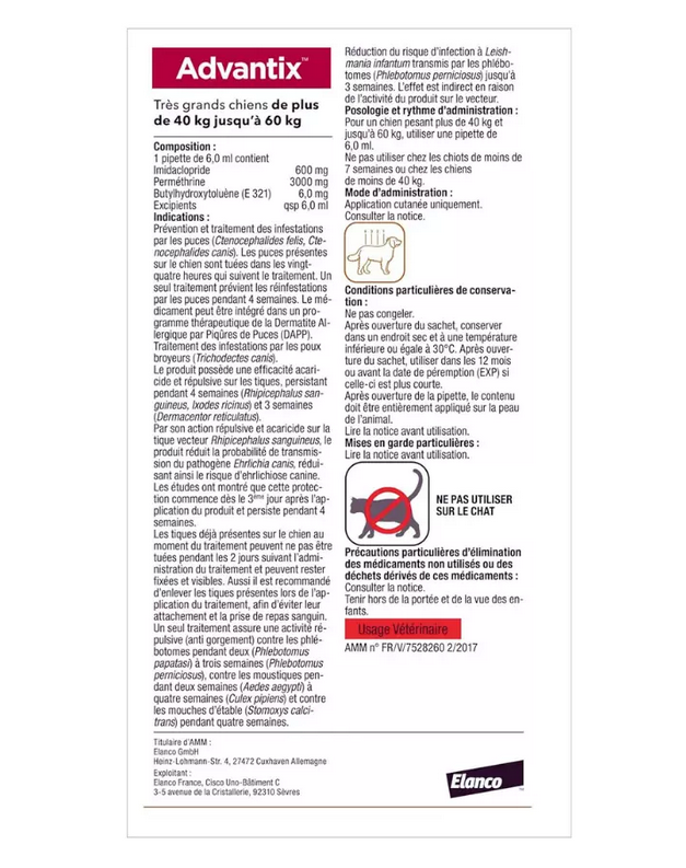 Advantix 6 Pipettes antiparasitaires chiens de très grande taille (40 -60 kg)