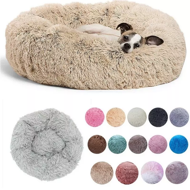 Lit rond douillet en peluche pour chien-chat