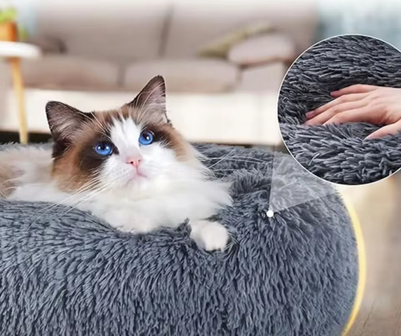 Lit rond douillet en peluche pour chien-chat