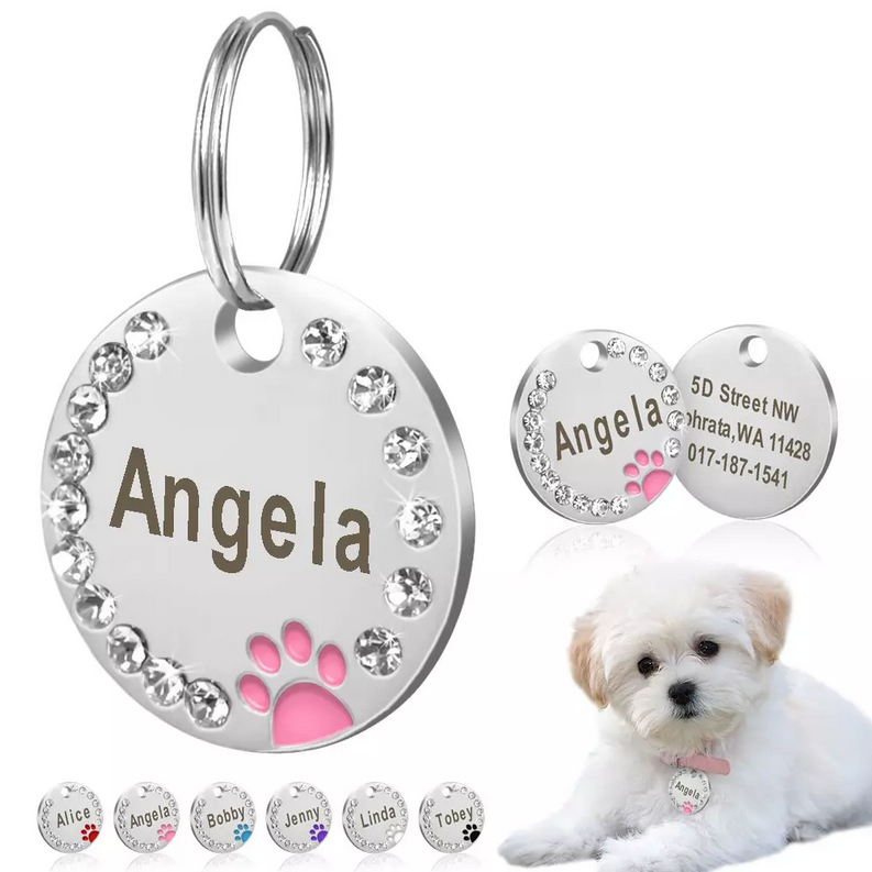 Médaille personnalisée ronde avec strass pour chien-chat