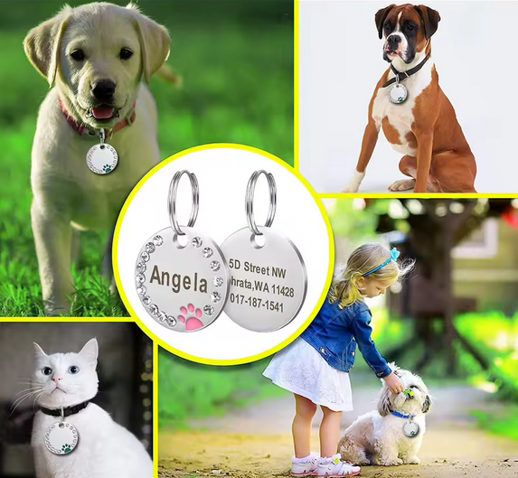 Médaille personnalisée ronde avec strass pour chien-chat