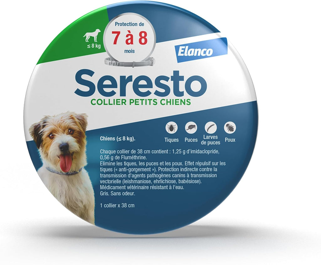 Collier Seresto Anti-Puces Anti-Tiques petit Chien -8Kg