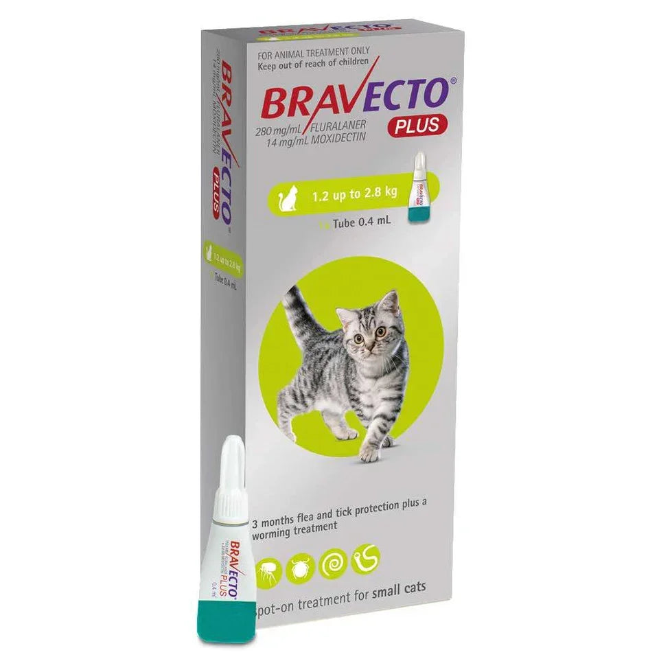 Bravecto PLUS Solution topique pour chats 1,2-2,8 kg(2,6-6,2 lbs)-Vert