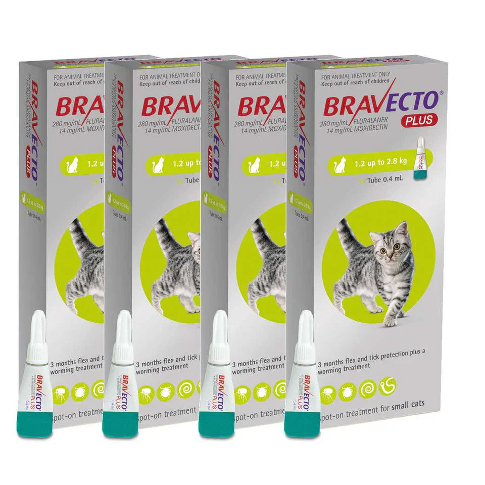 3 Bravecto PLUS Solution topique pour chats 1,2-2,8 kg (2,6-6,2 lbs) - Vert 3 doses