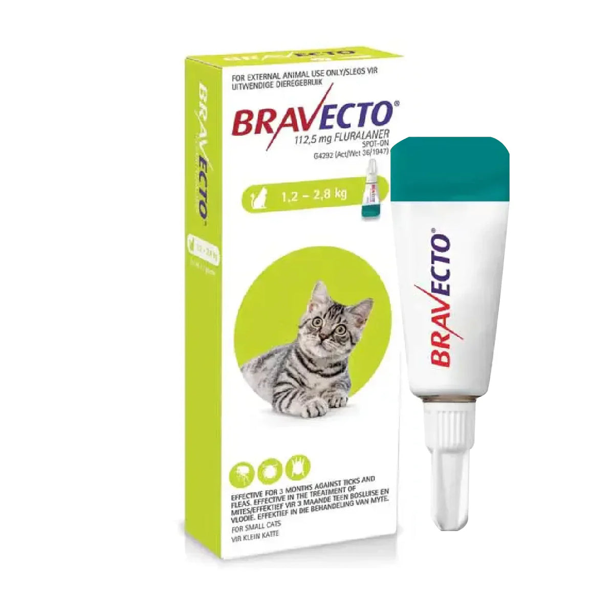 2 Bravecto Solution topique pour chats 1,2-2,8 kg (2,6-6,2 lbs)-Vert 2 Doses