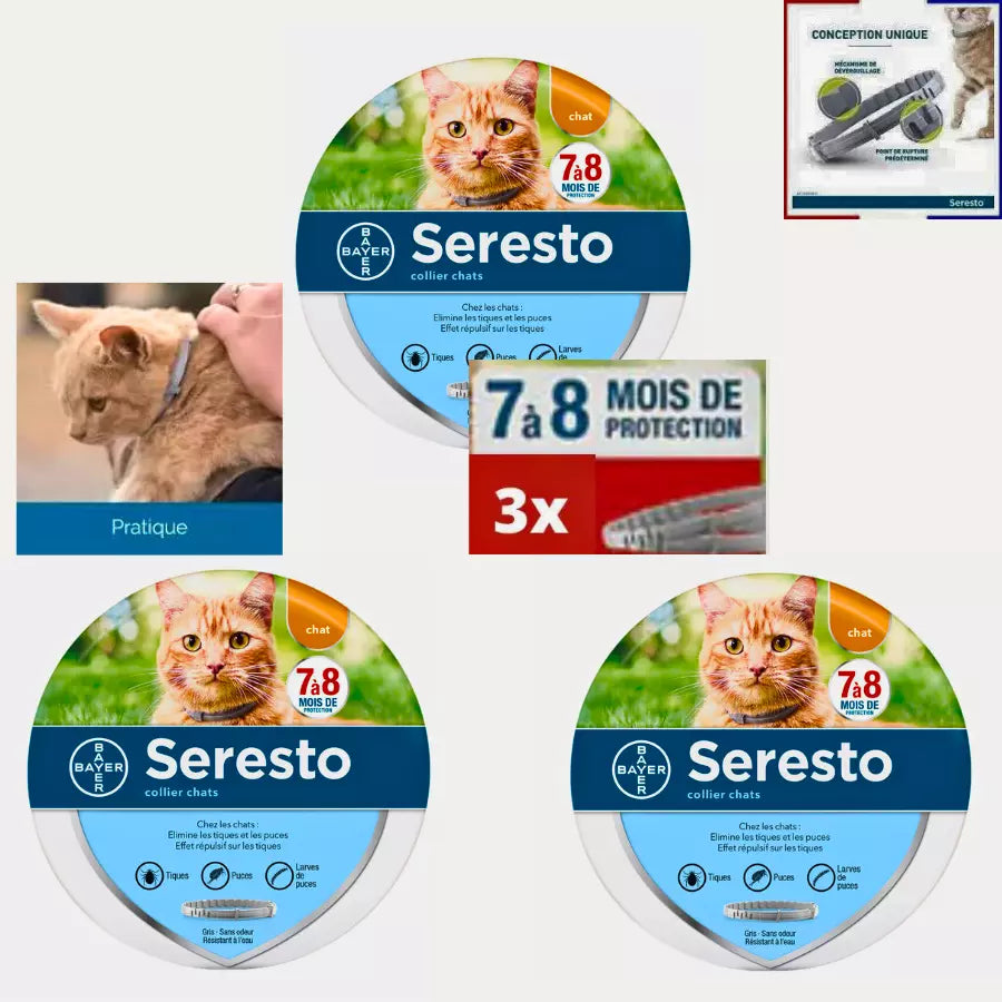 2-Colliers Seresto Antiparasitaire Anti-Puces et Anti-Tiques pour CHAT lot de 2