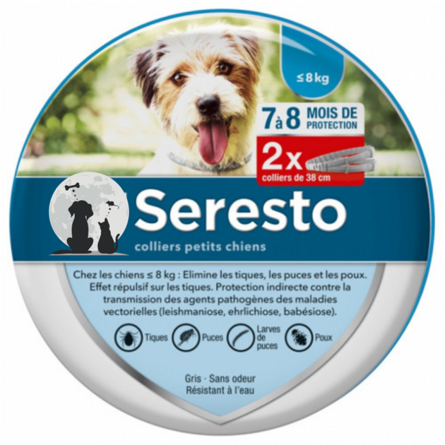 2 Collier Seresto Anti-Puces Anti-Tiques petit Chien -8Kg Lot De 2