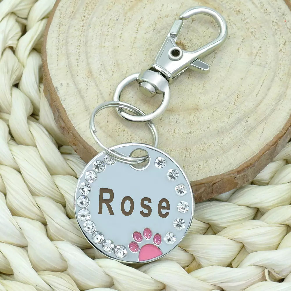 Médaille personnalisée ronde avec strass pour chien-chat