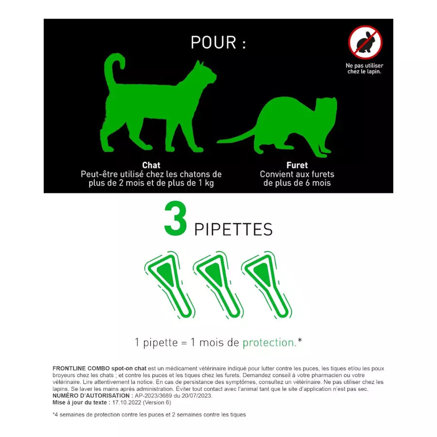 Frontline Combo Chat-Furets 6 Pipettes Anti Puces,Tiques-Poux