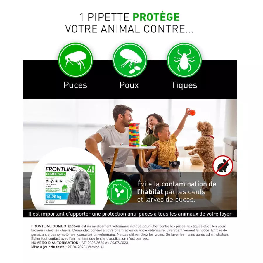 Frontline Combo 6 Pipettes Antiparasitaires pour chiens de taille moyenne 10-20kg