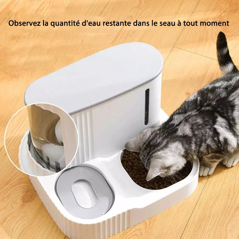 3L distributeur automatique de croquettes et eau pour chat et chien 2 en 1 détachable