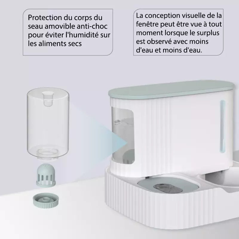 3L distributeur automatique de croquettes et eau pour chat et chien 2 en 1 détachable