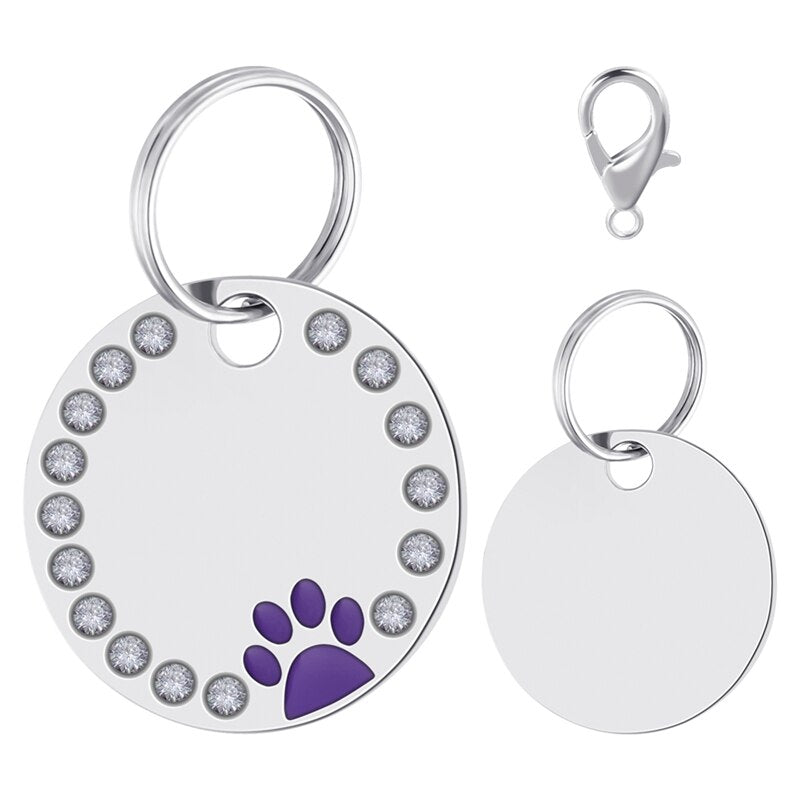 Médaille personnalisée ronde avec strass pour chien-chat