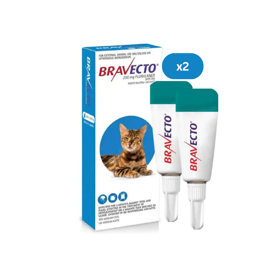2 Bravecto Solution topique pour chats 2,8-6,25 kg (6,2-13,8 lbs) - Bleu 2 Doses