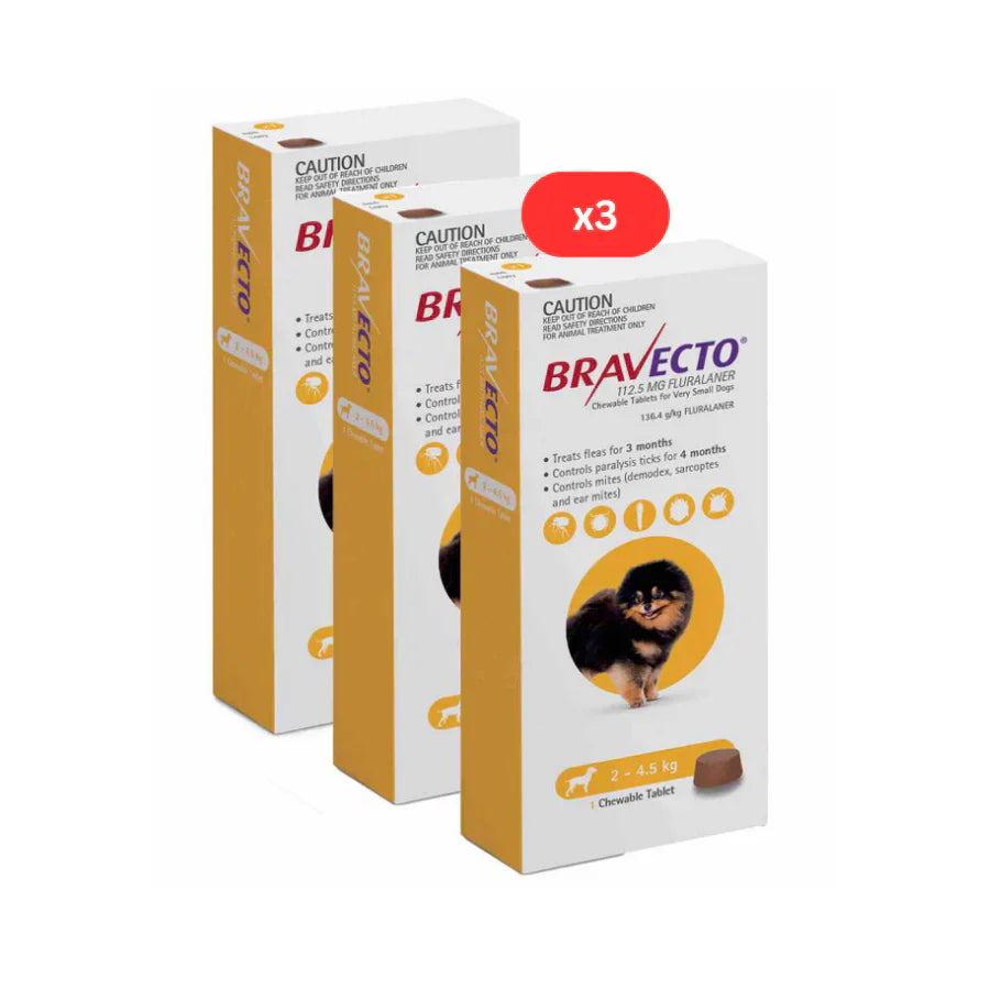 Bravecto anti-Puce et Tique à mâcher pour chien de 2 à 4,5 kg Jaune 1