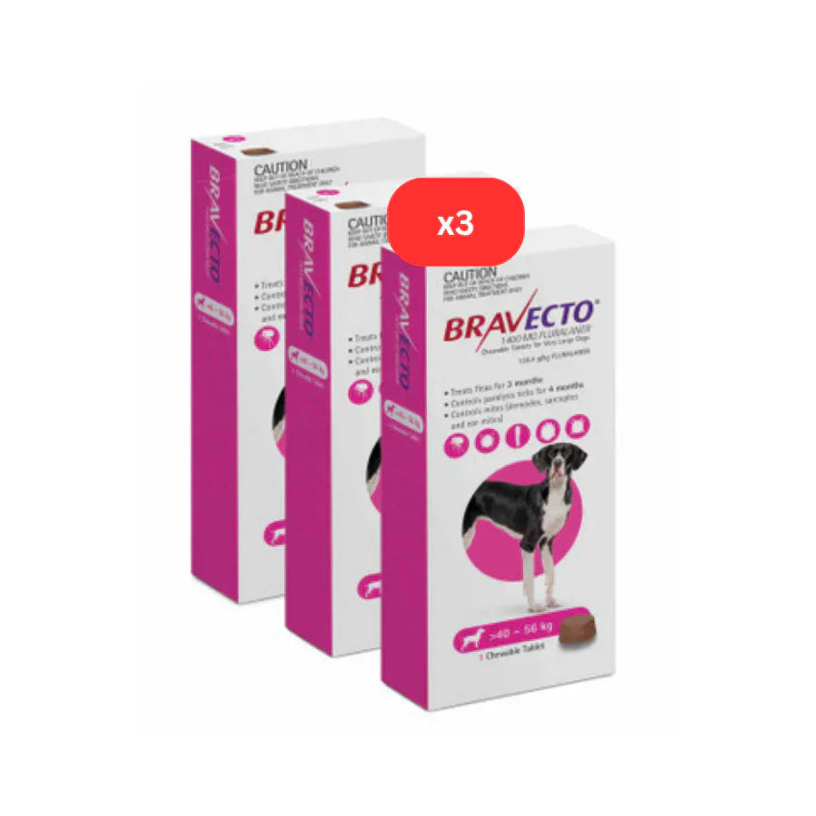3 Bravecto anti-Puce-tique à mâcher pour chien 88-123lbs(40-56 kg)Rose